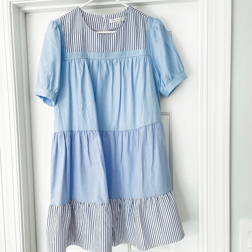 English Factory Blue and White Tiered Ruffled Sundress